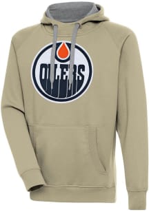 Antigua Edmonton Oilers Mens Khaki Full Front Victory Long Sleeve Hoodie