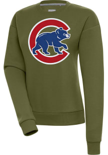 Antigua Chicago Cubs Mens Olive Victory Long Sleeve Hoodie