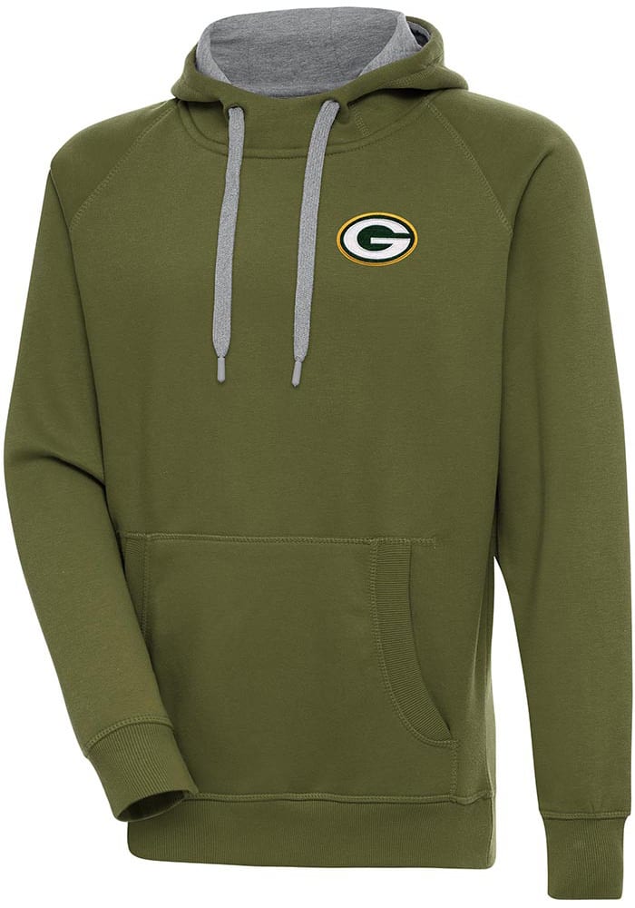 Antigua Green Bay Packers Olive Victory Long Sleeve Hoodie, Olive, 65% Cotton / 35% POLYESTER, Size S, Rally House