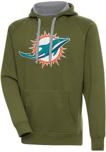 Antigua Miami Dolphins Mens Olive Victory Long Sleeve Hoodie