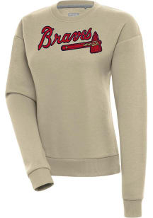 Antigua Atlanta Braves Womens Khaki Victory Crew Sweatshirt