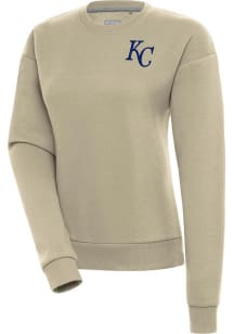 Antigua Kansas City Royals Womens Khaki Victory Crew Sweatshirt