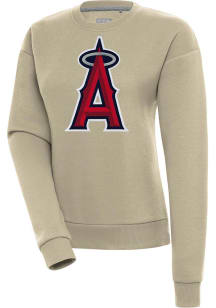 Antigua Los Angeles Angels Womens Khaki Full Front Victory Crew Sweatshirt