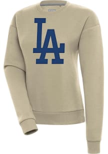 Antigua Los Angeles Dodgers Womens Khaki Victory Crew Sweatshirt