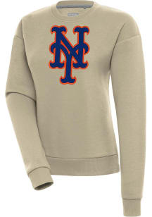 Antigua New York Mets Womens Khaki Victory Crew Sweatshirt