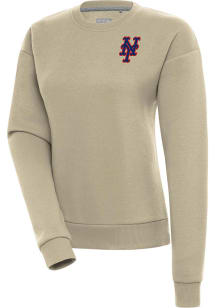 Antigua New York Mets Womens Khaki Victory Crew Sweatshirt
