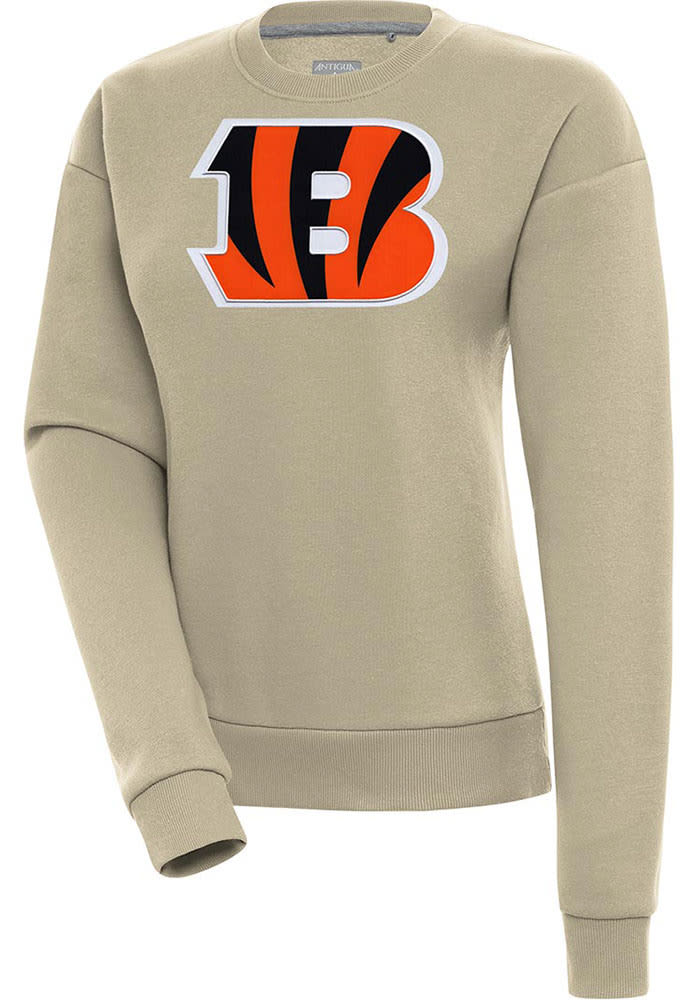 Antigua Cincinnati Bengals Womens Khaki Full Front Alternate Victory Crew Sweatshirt