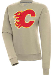 Antigua Calgary Flames Womens Khaki Victory Crew Sweatshirt