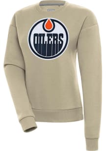 Antigua Edmonton Oilers Womens Khaki Victory Crew Sweatshirt