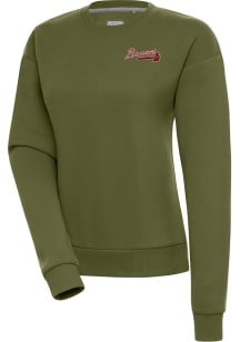 Antigua Atlanta Braves Womens Olive Victory Crew Sweatshirt