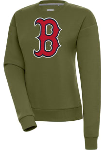 Antigua Boston Red Sox Womens Olive Victory Crew Sweatshirt