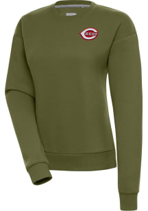 Antigua Cincinnati Reds Womens Olive Victory Crew Sweatshirt