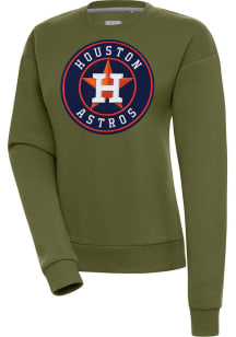Antigua Houston Astros Womens Olive Victory Crew Sweatshirt