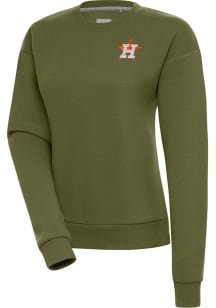 Antigua Houston Astros Womens Olive Victory Crew Sweatshirt
