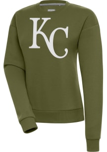 Antigua Kansas City Royals Womens Olive Victory Crew Sweatshirt