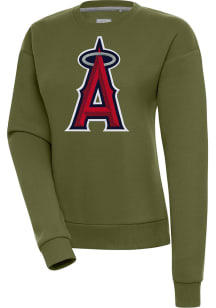 Antigua Los Angeles Angels Womens Olive Full Front Victory Crew Sweatshirt