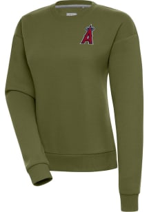Antigua Los Angeles Angels Womens Olive Victory Crew Sweatshirt