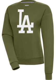 Antigua Los Angeles Dodgers Womens Olive Full Front Victory Crew Sweatshirt