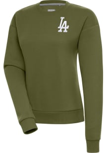 Antigua Los Angeles Dodgers Womens Olive Victory Crew Sweatshirt