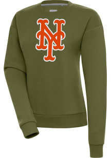 Antigua New York Mets Womens Olive Victory Crew Sweatshirt