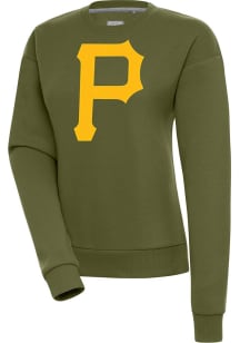 Antigua Pittsburgh Pirates Womens Olive Victory Crew Sweatshirt
