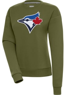 Antigua Toronto Blue Jays Womens Olive Victory Crew Sweatshirt