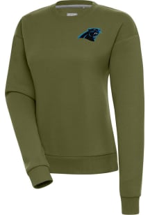 Antigua Carolina Panthers Womens Olive Victory Crew Sweatshirt