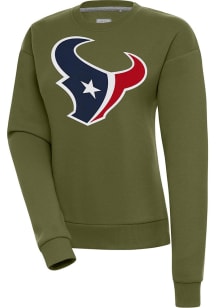 Antigua Houston Texans Womens Olive Victory Crew Sweatshirt