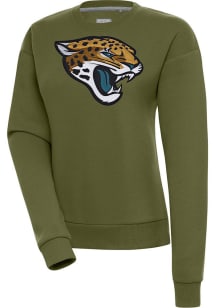 Antigua Jacksonville Jaguars Womens Olive Victory Crew Sweatshirt