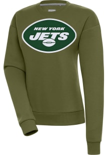 Antigua New York Jets Womens Olive Victory Crew Sweatshirt