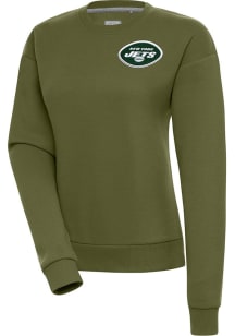 Antigua New York Jets Womens Olive Victory Crew Sweatshirt