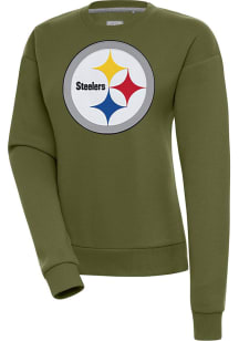 Antigua Pittsburgh Steelers Womens Olive Victory Crew Sweatshirt