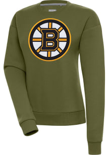 Antigua Boston Bruins Womens Olive Victory Crew Sweatshirt