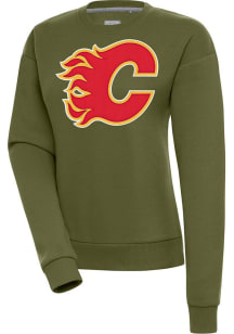 Antigua Calgary Flames Womens Olive Victory Crew Sweatshirt