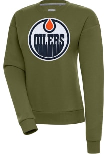 Antigua Edmonton Oilers Womens Olive Victory Crew Sweatshirt