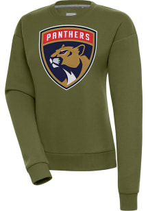 Antigua Florida Panthers Womens Olive Full Front Victory Crew Sweatshirt