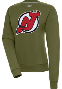 Antigua New Jersey Devils Womens Olive Victory Crew Sweatshirt
