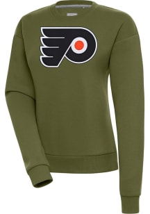 Antigua Philadelphia Flyers Womens Olive Victory Crew Sweatshirt