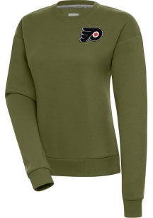 Antigua Philadelphia Flyers Womens Olive Victory Crew Sweatshirt