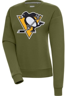 Antigua Pittsburgh Penguins Womens Olive Victory Crew Sweatshirt
