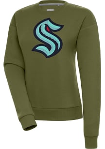 Antigua Seattle Kraken Womens Olive Victory Crew Sweatshirt