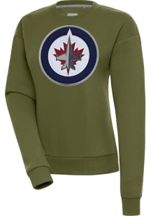 Antigua Winnipeg Jets Womens Olive Victory Crew Sweatshirt