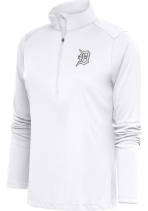 Antigua Detroit Tigers Womens White Metallic Logo Tribute 1/4 Zip Pullover
