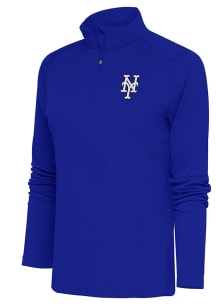 Antigua NY Mets Womens Blue Metallic Logo Tribute 1/4 Zip Pullover