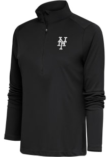 Antigua NY Mets Womens Grey Metallic Logo Tribute 1/4 Zip Pullover