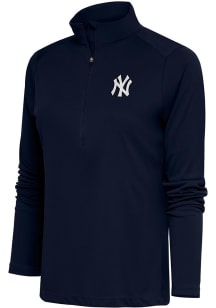 Antigua NY Yankees Womens Navy Blue Metallic Logo Tribute 1/4 Zip Pullover