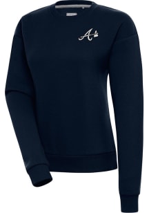 Antigua Atlanta Braves Womens Navy Blue Metallic Logo Victory Crew Sweatshirt