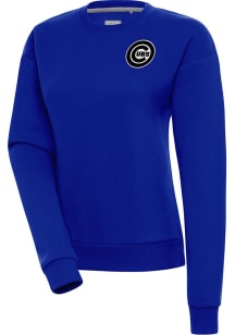 Antigua Chicago Cubs Womens Blue Metallic Logo Victory Crew Sweatshirt