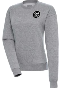 Antigua Chicago Cubs Womens Grey Metallic Logo Victory Crew Sweatshirt
