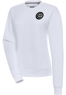 Antigua Chicago Cubs Womens White Metallic Logo Victory Crew Sweatshirt